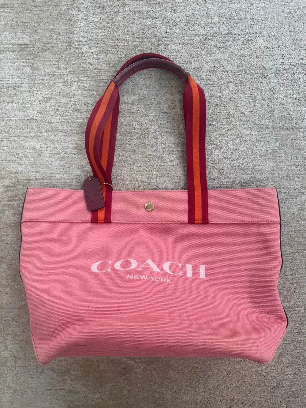 COACH Pink Canvas Tote Bag Stripe Handles C8293 18”x 11”x 6”